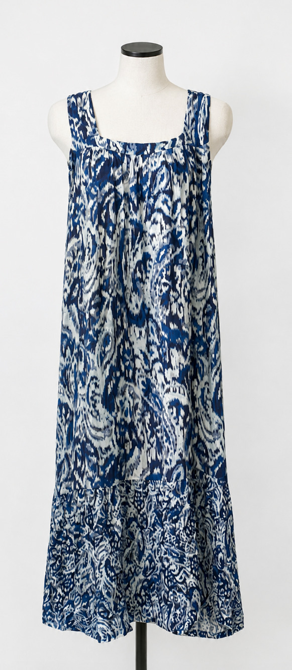 NEW CHICO'S BLUE QUIET TIDE PAISLEY IKAT SHIRRED MAXI TANK DRESS SZ 3 US 16